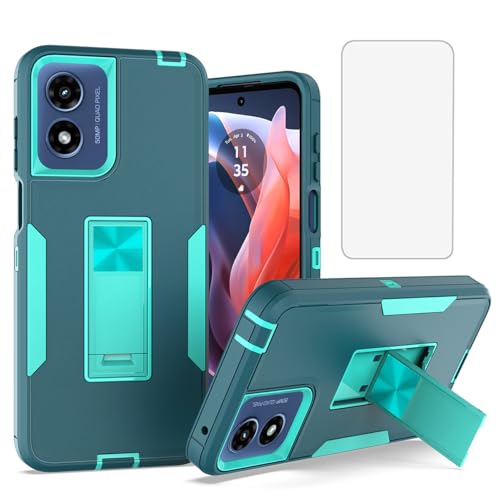 Vokuha Case for Moto G Play 2024 4G Case/Moto G Play Gen 3 Case with Tempered Glass Screen Protector,Heavy Duty Magnetic Built-in Kickstand Protective Cover for Motorola Moto G Play 4G 2024 Gray Green