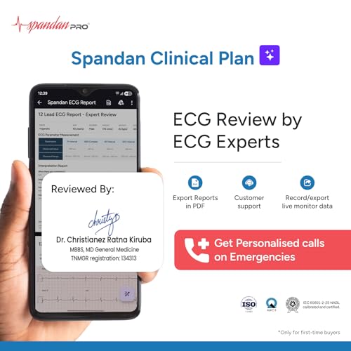 Image of Sunfox Spandan Pro ECG with 45 Days Clinical Plan & Premium Case | Portable Medical-Grade 12-Lead ECG Monitor | Pocket ECG Device for Doctors, Clinics & Hospitals
