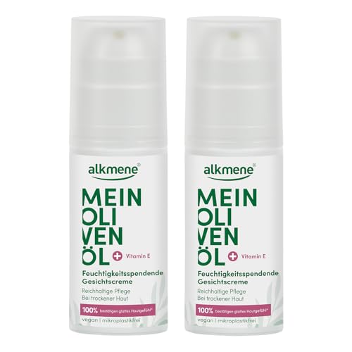 alkmene 2x Gesichtscreme trockene Haut 50 ml - 100% bestätigen glattes Hautgefühl - Feuchtigkeitscreme Gesicht vegan mit Olivenöl - Trockene Haut Gesicht - Moisturizer face - Gesichtscreme Damen