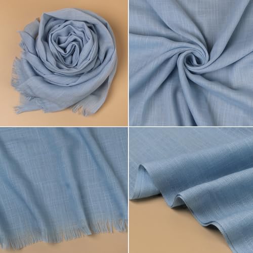 3PCS Packed Bamboo Slub Cotton Feeling Hijab With Short Fringe Trim Plain Breathable Women's Turban Scarf Shawl3