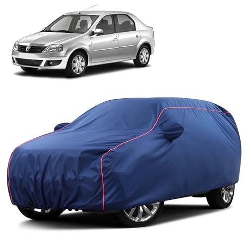 Image of Sulfar 100% Water Resistant Car Body Cover Compatible with Mirror for Renault Logan Edge (Triple Stitched, Full Bottom Elastic, Blue Taffeta with Red Piping)