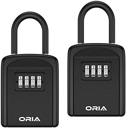 Key Lock Box for Outside,【2 Pack】Weatherproof 4 Digit Combination Key Storage Lock Box, 5 Keys Capacity Lockbox with Removable Shackle for Indoor Outdoor, Small Size 3.66in, Black