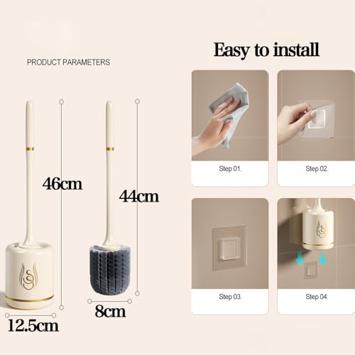 Image of Toilet Brush and Holder Set, Silicone Toilet Bowl Cleaner Brush, Bathroom Cleaner Scrubber with Sleek Design, Sturdy, and Durable Bristles（Golden）