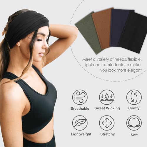 Image of DRESHOW 4 Pack Turban Headbands for Women Wide Vintage Head Wraps Knotted Cute Hair Band Accessories