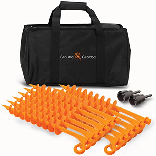 GROUNDGRABBA Lite - Orange-Tent Stakes - 15 Piece Tent Stakes for Sand | Tent Stakes | Screw in Earth Ground Anchors for Maximum Grip and Longevity in Soft Surfaces