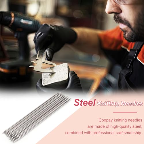 Image of Coopay 55pcs Double Pointed Knitting Needles Set, 2.0mm-6.5mm, Sock Knitting Needles, 20cm Metal DPN Shorties Knitting Needle for Socks Gloves Hats, Double Pointed Needles with Knitting Needle Gauge