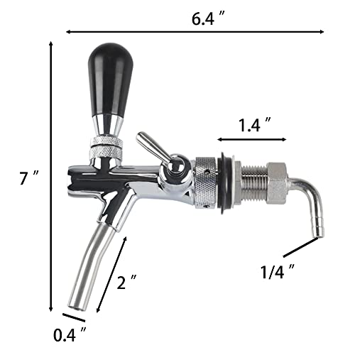 Draft Beer Adjustable Faucet - PERA Brand Include Beer Faucet, Flow Controller, Chrome Plating Shank G5/8 Tap for Home Brew - Thumbnail 2