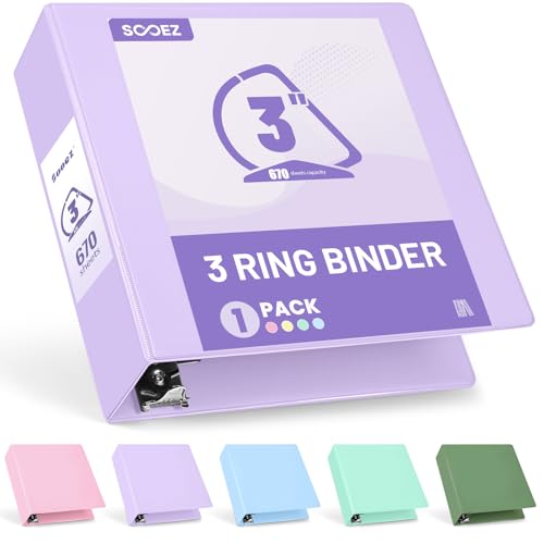 Sooez BinderX Extra Durable 3 Inch 3 Ring Binder D-Ring Large Binders Holds 670 Sheets of 8.5x11 Paper Customizable View Cover with 2 Inside Pockets School & Office Supplies Lavender