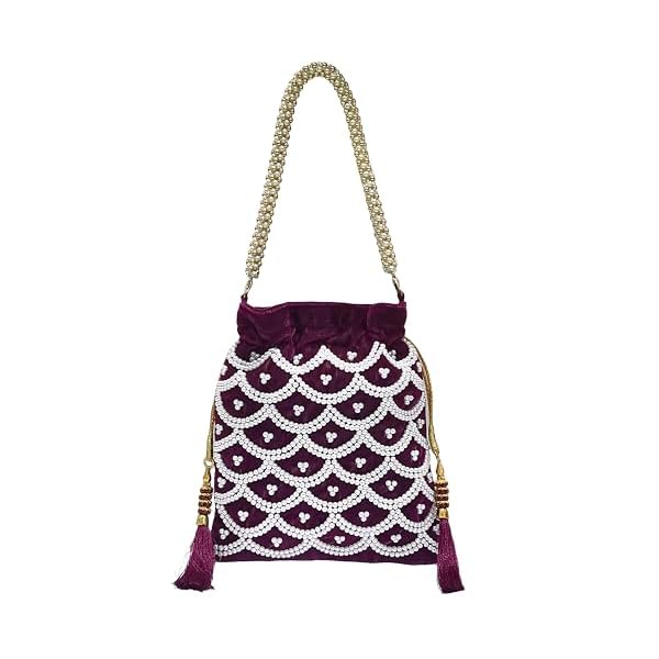 Amerie Fashions Women's Embroidered Pearl Beaded Potli Bag Purse for Party Wedding - Image 5