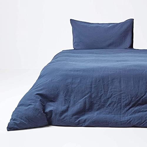 HOMESCAPES Luxury Soft Linen Duvet Cover Set Plain Natural Textured Linen Bedding Natural French Flax Fibre Linen & Pure 100% Cotton Blend Cream Duvet Cover With Pillowcases, Double