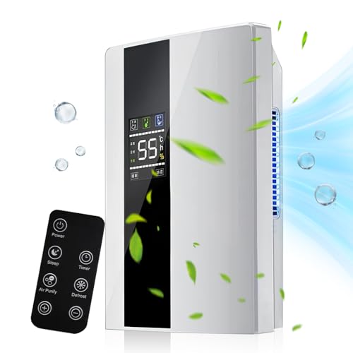 Deshumidificador eléctrico,Deshumidificador y purificador de aire 2 en 1,silencioso para el hogar - pantalla LED, control inteligente de humedad, temporizador 24h,Control remoto