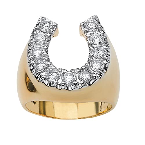 PalmBeach Men's Yellow Gold-Plated Round Cubic Zirconia Lucky Horseshoe Ring Sizes 7-13