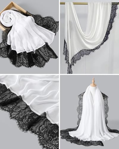 JUMISEE Elegant Floral Lace Hijab Scarf for Women Soft Cotton Head Wrap Instant Hijab Long Scarves Evening Dress Shawl