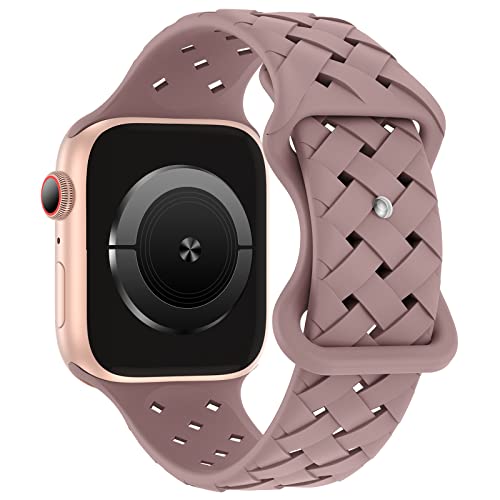 Image of Silicone Braided Weave Bands Compatible with Apple Watch 38mm 40mm 41mm 42mm 44mm 46mm 45mm 49mm, Replacement Sport Breathable Strap for iWatch Series 11 /10 /9 /8 /7 /6 /5 /4 /3 /2 /1 Ultra SE, Smoke Violet