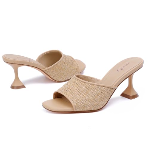 Image of vivianly Womens Square Open Heels Sandals Slip on Heeled Slides Mules for Party Daily Wear