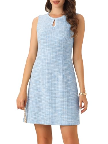 Image of Allegra K Women's Elegant Tweed Dress Keyhole A-Line Sleeveless Casual Work Dresses
