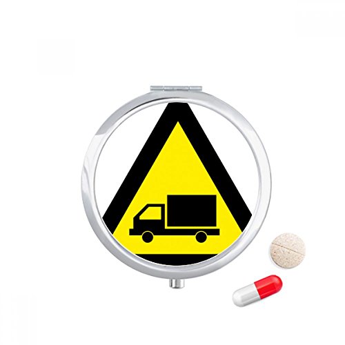 DIYthinker Warning Symbol Yellow Black Truck Triangle Travel Pocket Pill case Medicine Drug Storage Box Dispenser Mirror Gift