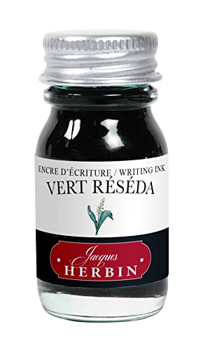 Herbin 11538T - 10ml Bottle of Ink for Fountain pens and Rollerball pens (Product Without Packaging - Zero Waste Objective), Vert réséda/Reseda Green
