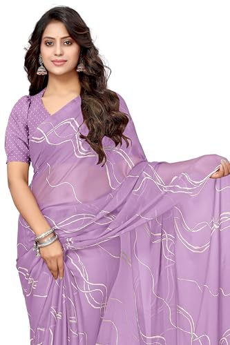 Image of MIRCHI FASHION Saree for Woman Chiffon Georgette Geometric Printed | Lightweight Farewell and Women's Office Sari with Blouse Piece