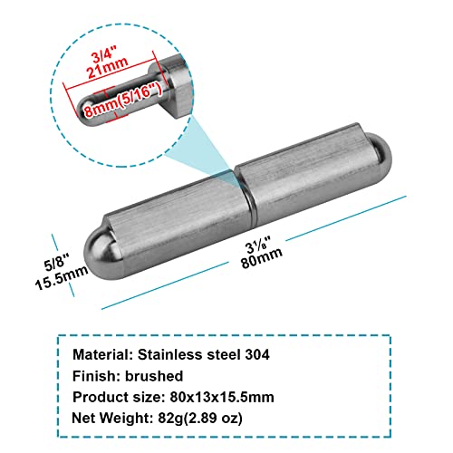 10 Pack 3" Weld On Bullet Hinges, Stainless Steel 304 Weldable Barrel Hinges, Heavy Duty Gate Detachable Hinges For Door Swing Trailer Ramp, Dia 5/16" Pin #TOP1