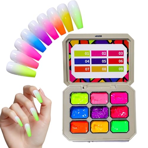 Gel Para Esmalte De Uñas - Gel De 9 Colores Para Manicura | Paleta De Esmalte De Uñas De Belleza | Juego De Esmålte De Geles Sólidos Degradados Para Salón En Casa, Actuación, Boda, Vacaciones,