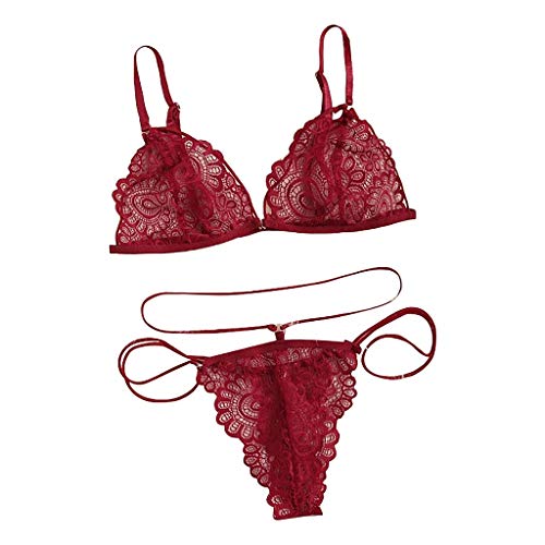 Preisvergleich Produktbild Crylee Sexy Dessous Intimates Unterwäsche BH Tanga einstellen Spitze Perspektive Aushöhlen Versammeln Schlinge Kabellos Nahtlos Verstellbarer Riemen Komfortabel Sanft