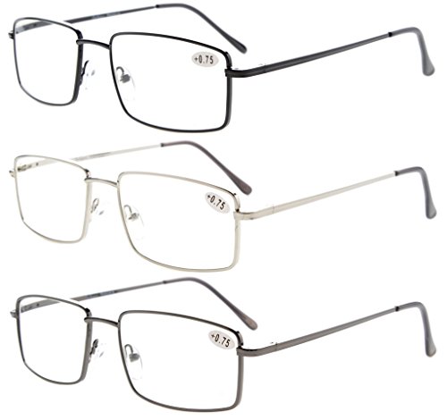 Eyekepper 3-pack Readers Rectangular Spring Temple Large Metal Reading Glasses Men +1.00