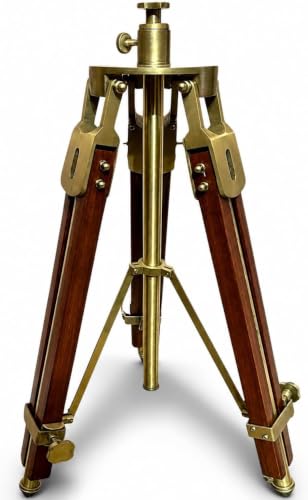 Handcrafted Wooden Tripod Decor with Brass Accents