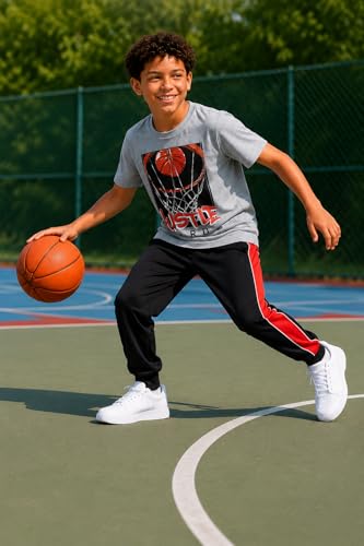 Image of Pro Athlete Boys Pants Set - 3 Piece Active Short Sleeve Graphic Tees Athletic Shorts and Jogger Sweatpants for Boys