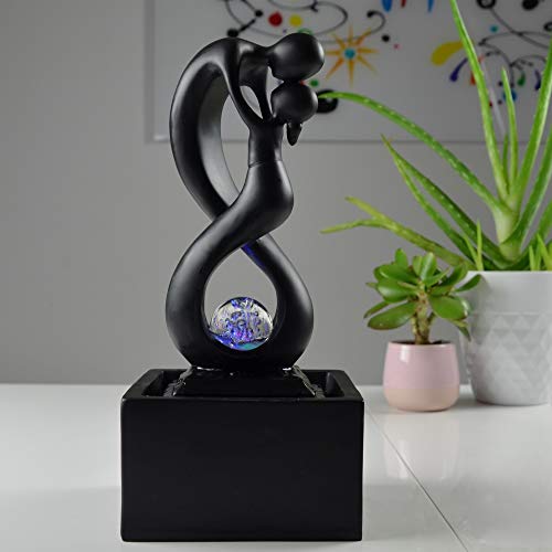 Zen'Light Kamerfontein, modern, Amor zwart, decoratie, Zen-sfeer, met pomp en LED-verlichting, 14 x 14 x 31 cm - Afbeelding 3