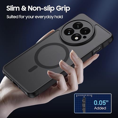 Magnetic for OnePlus 13 Case [Compatible with MagSafe] Translucent Matte Shockproof Phone Case with Camera Cover, One Plus 13 Slim Thin Yet Military Grade Drop Proof Silicone Bumper Case, Black