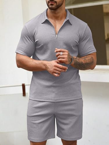 Image of Vogaan Men's Premium Cotton Blend Pyjama Set | Stylish Solid Polo Tshirt and Shorts | Casual Night Suit Wear Set for Man | Summer Co-ords Set with Shorts | Comfortable Nightwear & Loungewear