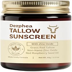 DERPHEA Natural Beef Tallow Sunscreen – SPF 50 Daily Sun Care for Extremely Sensitive, Acne-Prone & Kid-Safe Skin – Non-Toxic Sunblock with 22% Non-Nano Zinc Oxide, Clean Formula for Face & Body