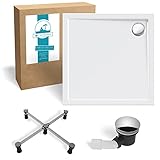 Calmwaters® - Modern Select - Flache Duschtasse im Komplettset in 90 x 90 cm aus Acryl mit Wannenfuß & Ablaufgarnitur - 99000102