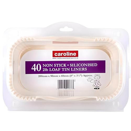 AMK® Caroline 2lb Loaf Tin Liner Paper Pack of 40 Cake Baking Case Non Stick Bread Tray Non-Stick Siliconised Liners