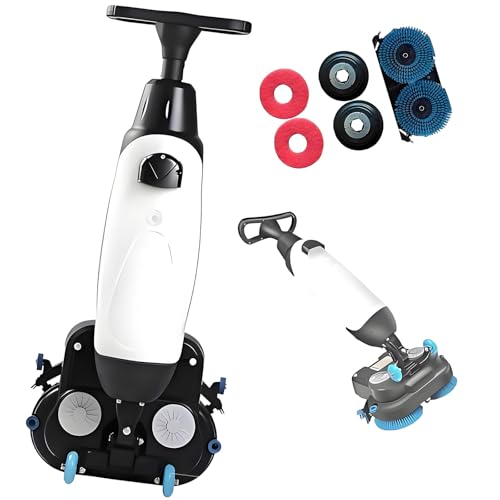 HuanSebesity Portable Small Floor Scrubber,Manual Vacuum Cleaner,17-Inch Wide Cleaning Head,Lightweight & Easy to Maneuver,Ideal for Commercial Industrial Workshops,Hotels,Villas,Restaurants White