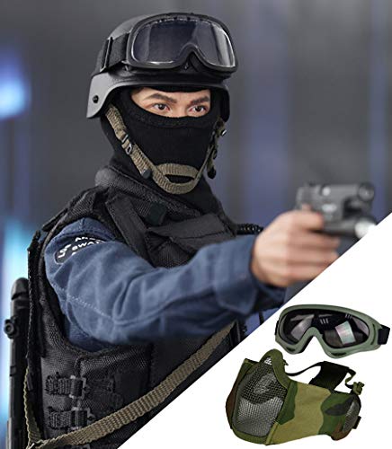 image for Yzpacc Airsoft Mask with Goggles, Foldable Half Face Airsoft Mesh Mask