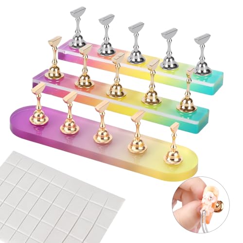 SAVILAND Nail Stand for Press Ons: 3 Set Strong Magnet Nail Stand Nail Holder for Painting Nails Acrylic Nail Art Display Stand for Nail Holder Stand 40 Pcs Reusable Adhesive Putty Salon DIY Beginner