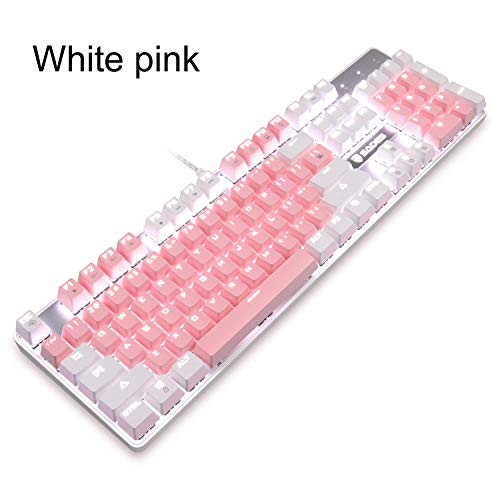 SADES Mechanical Gaming Keyboard, Gaming Keyboard USB Keyboards Mechanical Feel with Mutilmedia Keys Character Illuminated and Blue Switches for for PC Gamer（White Pink）