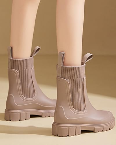 Godoboo Gummistiefel Damen Wasserdicht Boots Anti-Rutsch Atmungsaktiv Boots Leicht Mode Regenstiefel Stiefeletten Gartenschuhe Gummistiefeletten mit Komfort Einlegesohle Outdoor Elegant