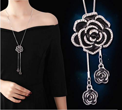 Cathercing Rhinestone Black Rose Pendant Long Necklace for Women Sweater Chain Statement Necklace Choker Adjustable Elegant Jewelry Crystal Accessories Dressy Collocation Winter Evening Party Wedding 3 Cathercing Rhinestone Black Rose Pendant Long Necklace for Women Sweater Chain Statement Necklace Choker Adjustable Elegant Jewelry Crystal Accessories Dressy Collocation Winter Evening Party Wedding