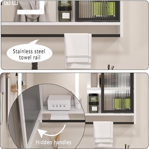Wall-Mounted Bathroom Medicine Cabinet With Mirror, Smart Led Vanity Mirror With Anti-Fog, Three-Color Lighting, Storage & Towel Bar, Time Display, Wooden Desig,100*13*70cm/39.4*5.1*27.6in-
