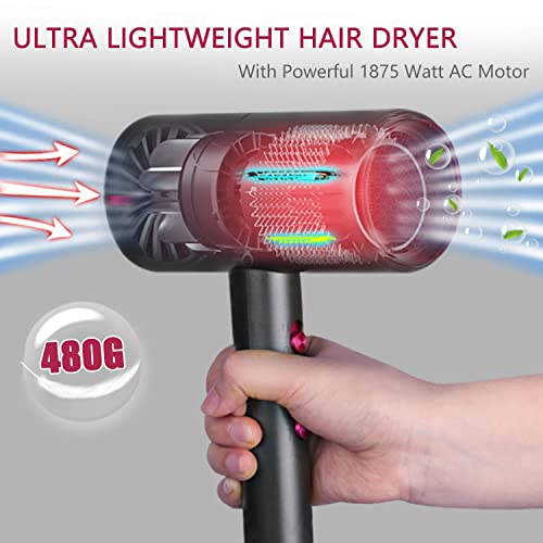 1875 Watt Hair Blow Dryer With Comb Diffuser& Concentrator, Negative Ionic Lightweight Portable Hairdryer For Travel, Professional Fast Drying Salon Blow Dryer For Curly Hair- Grey #TOP3