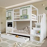 Xwiny Etagenbett Hochbett 90x200cm, Kinderbett mit Zwei Schubladen auf Rollen und...