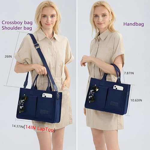 image for ZHMO Canvas Tote Bag for Women With Compartments and Pockets,Women's B