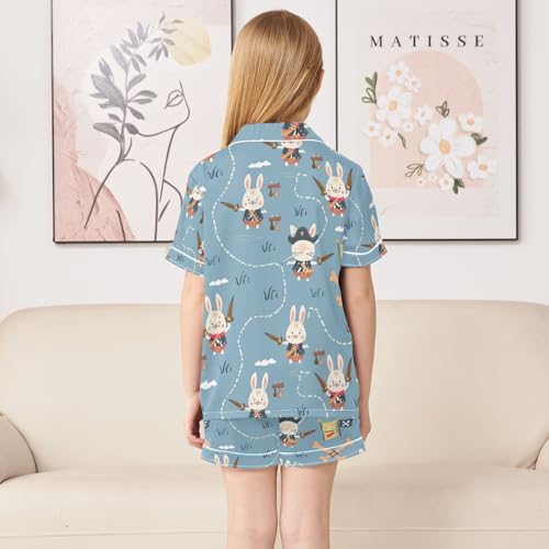 ALAZA Rabbit Bunny Pirate Pajamas Satin Pajama Set Short Sleeve Button Down Sleepwear4