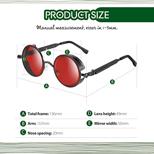 Xuhal 12 Pairs Steampunk Sunglasses Round Sunglasses Retro Hippie Glasses Vintage Gothic Circle Glasses for Women Men (Retro Colors)2