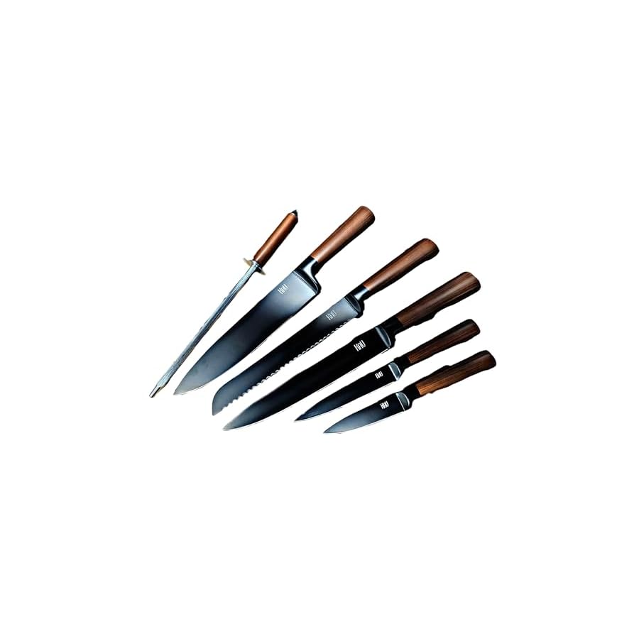 Knife-Set-with-Block-KAV-7pc-Kitchen-Knives-and-Sharpening-Rod-Stainless-Steel-Knife-Set-in-High-Carbon-Matte-Black-Chefs-Slicing-Bread-Utility-Knifes-Modern-Wooden-Block-Open-Face Knife Set with Block, KAV 7pc Kitchen Knives and Sharpening Rod, Stainless Steel Knife Set in High Carbon Matte Black, Chef's Slicing Bread Utility Knifes, Modern Wooden Block Open Face