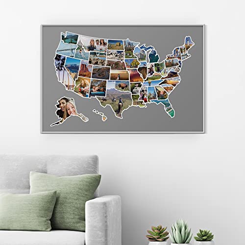 Usa Photo Map - 50 States Travel Map - 24 X 36 In - Printed On Flexible Vinyl - Rewritable Double Layer Map - Includes Secure Photo Maker - Unframed - Gray #TOP4