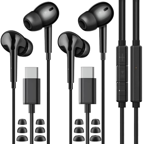 USB C Headphones for Samsung & iPhone with Mic and Controls
